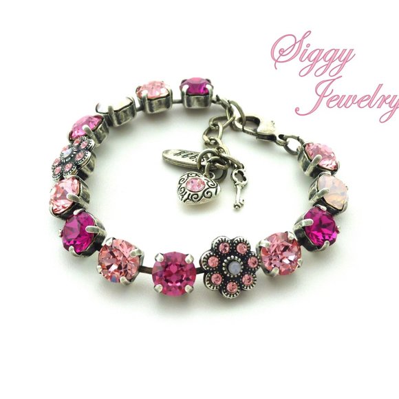Pink Flower Tennis Bracelet Made with Genuine Swarovski Crystals - Picture 4 of 7